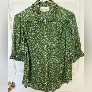 TROVATA Birds of Paradise Green Floral Top